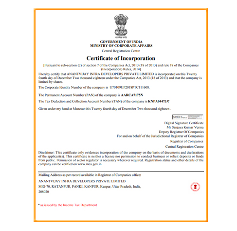 Company Incorporation Certificate